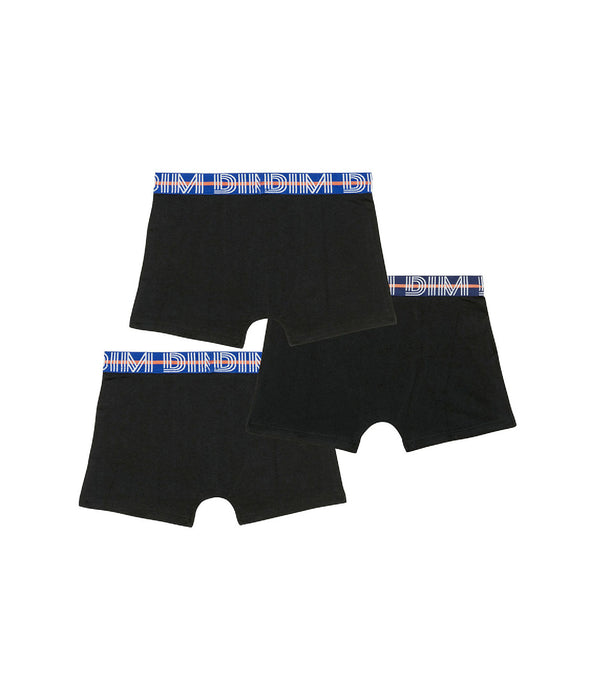 DIM Set van 3 jongens boxershorts van Cotton Stretch met contrasterende tailleband Zwart EcoDim