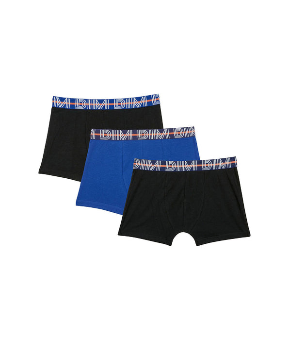 DIM Lot de 3 boxers garçon coton stretch ceinture contrastée Bleu EcoDim