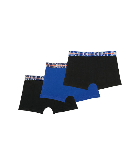 DIM Lot de 3 boxers garçon coton stretch ceinture contrastée Bleu EcoDim