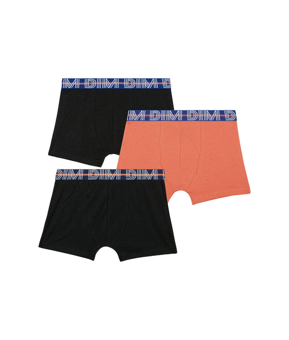 DIM Set van 3 jongens boxershorts van Cotton Stretch met contrasterende tailleband Oranje EcoDim