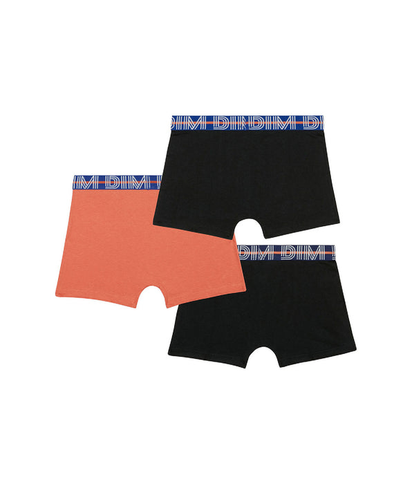 DIM Set van 3 jongens boxershorts van Cotton Stretch met contrasterende tailleband Oranje EcoDim