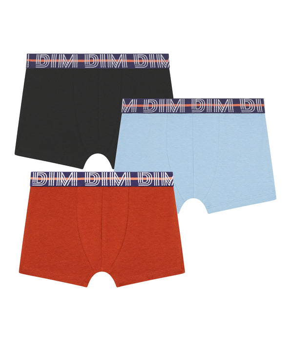DIM Lot de 3 boxers garçon Bleu Rouge ceinture graphique Dim Coton Stretch