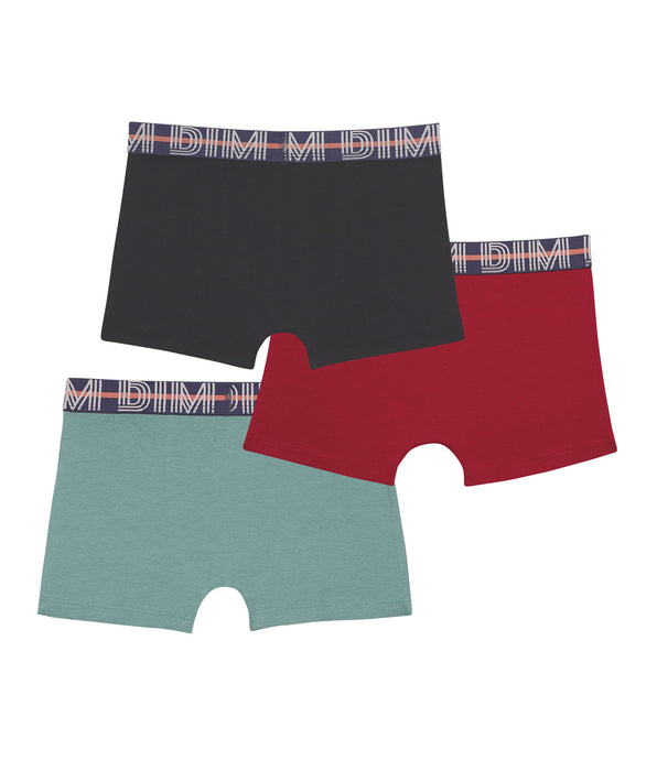 DIM Set van 3 katoenen boxershorts met stretch voor jongens Rood Blauw Groen EcoDim Classic