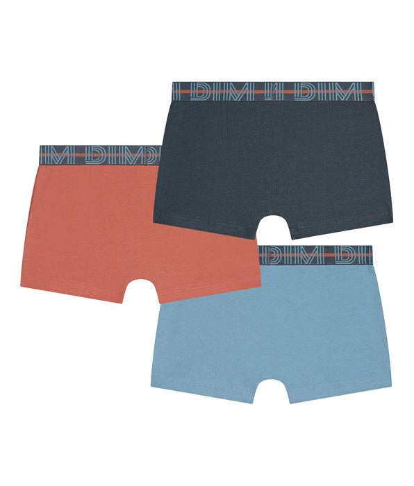 DIM Lot de 3 boxers garçon Bleu Abricot Gris Coton Stretch Kids