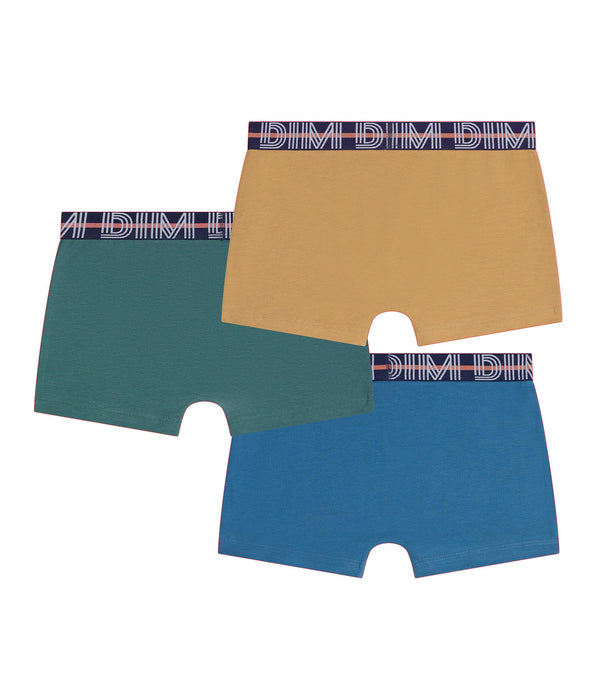 DIM Lot de 3 boxers garçon Bleu Vert Jaune Coton Stretch Kids