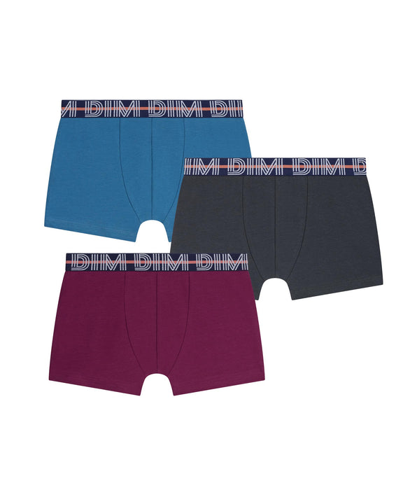 DIM Set van 3 jongensboxershorts Bordeaux Blauw Ebbenhout Katoen Stretch Kids