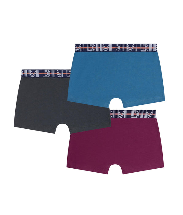 DIM Set van 3 jongensboxershorts Bordeaux Blauw Ebbenhout Katoen Stretch Kids