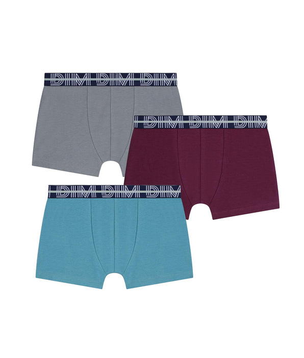 DIM Lot de 3 boxers garçon coton stretch ceinture contrastée Carmin EcoDim