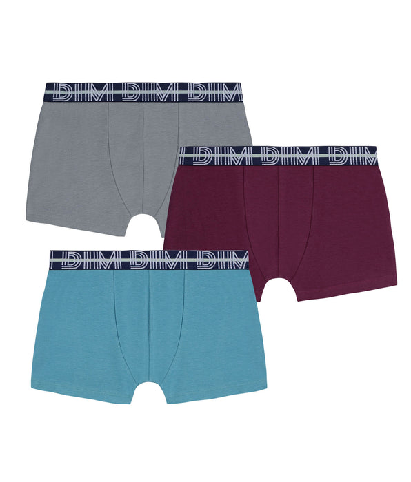 DIM EcoDim Karmijn Set van 3 stretch katoenen boxers voor jongens met contrasterende tailleband