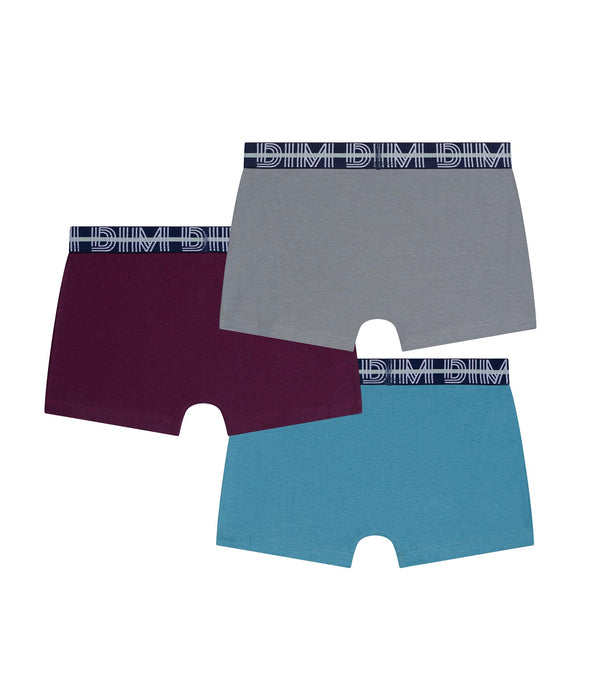 DIM Lot de 3 boxers garçon coton stretch ceinture contrastée Carmin EcoDim