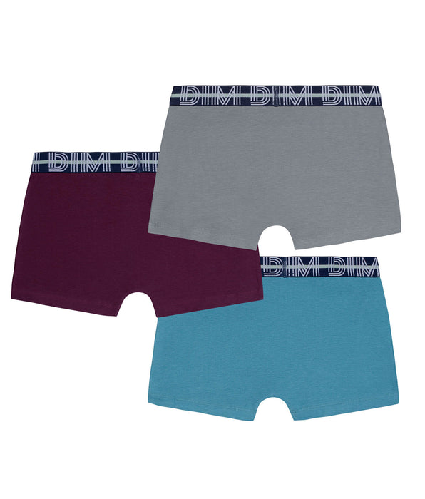 DIM EcoDim Karmijn Set van 3 stretch katoenen boxers voor jongens met contrasterende tailleband