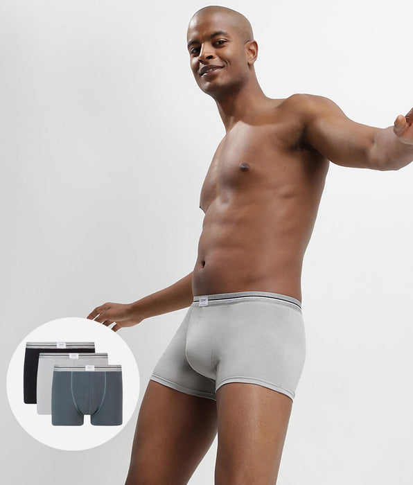DIM Lot de 3 boxers bleu jean gris en coton stretch résistant Ultra Resist