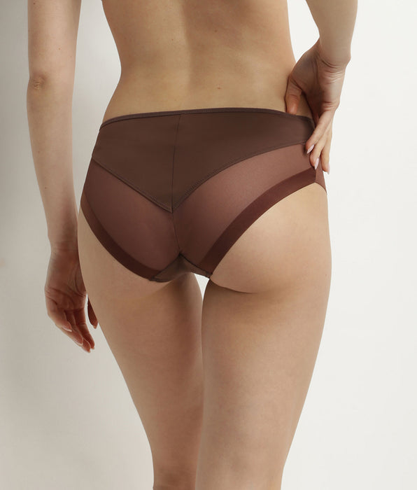 DIM Culotte midi en microfibre et tulle Marron Brut Dim Generous