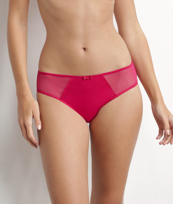 DIM Culotte femme en coton bio et tulle plumetis Rouge Cerise Generous Dim