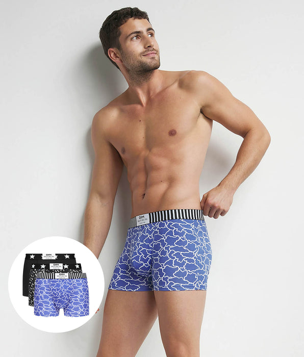 DIM Lot de 3 boxers homme motifs Nuages Bleu Noir Dim Vibes