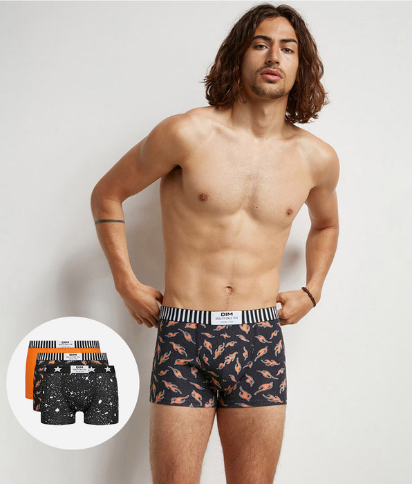 DIM Set van 3 boxershorts van Cotton Stretch voor heren van Dim Vibes met marmer- en vlammotieven