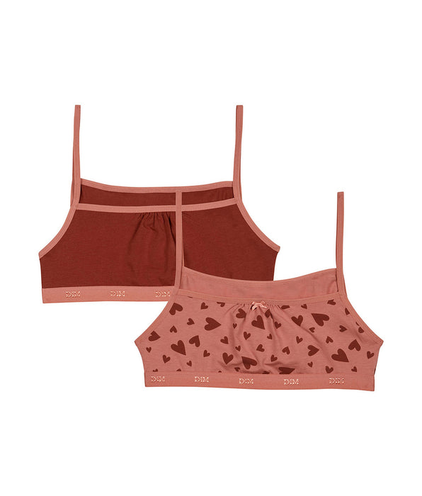 DIM Lot de 2 brassières en coton stretch Sable à motifs coeurs Les Pockets