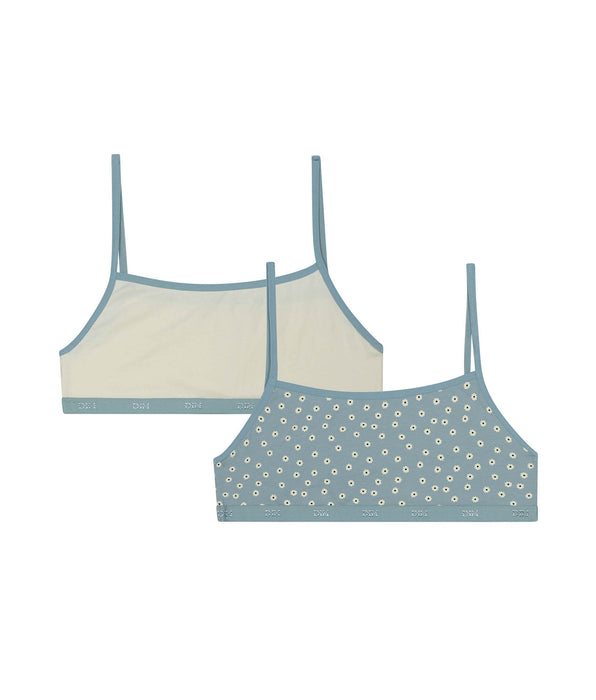 DIM Lot de 2 brassières filles en coton à motifs Fleurs Crème Les Pockets
