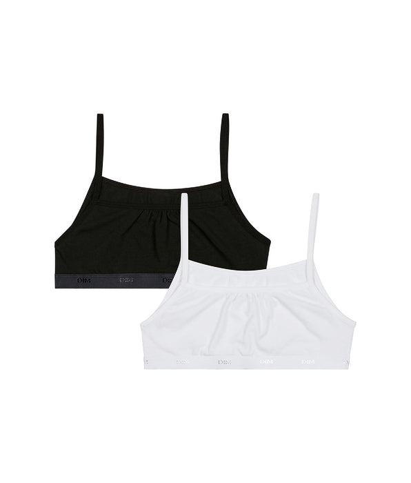 DIM Lot de 2 brassières filles coton stretch Noir Blanc Les Pockets Ecodim