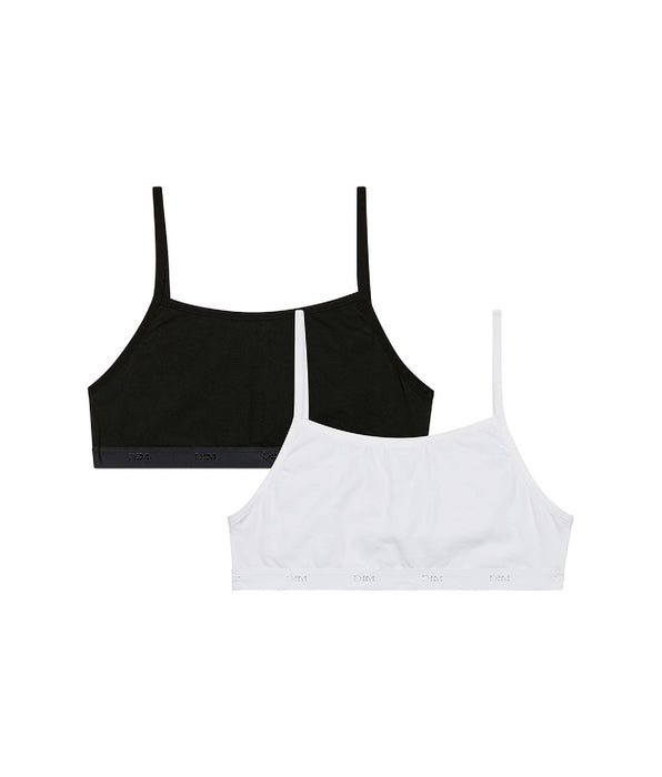 DIM Lot de 2 brassières filles coton stretch Noir Blanc Les Pockets Ecodim