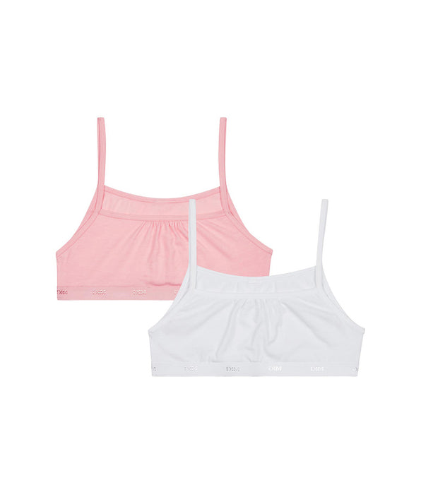 DIM Lot de 2 brassières filles coton stretch Rose Blanc Les Pockets Ecodim