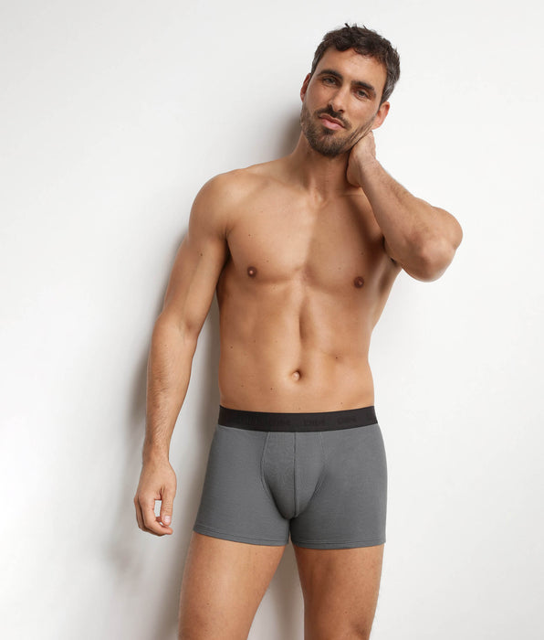 DIM Mannenboxershort staalgrijs geribbeld katoen-modal Dim Elegant