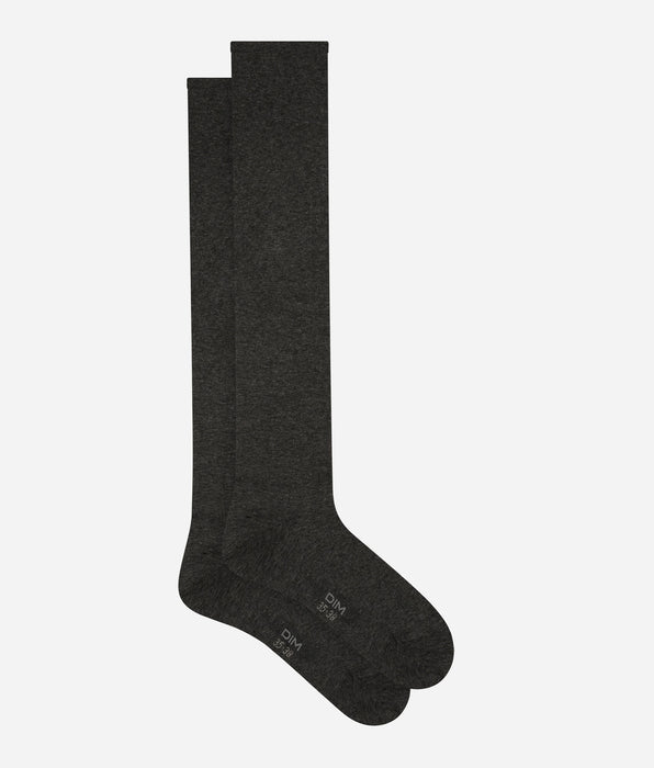 DIM Chaussettes maxi hautes pour femme en coton Anthracite Chiné Dim