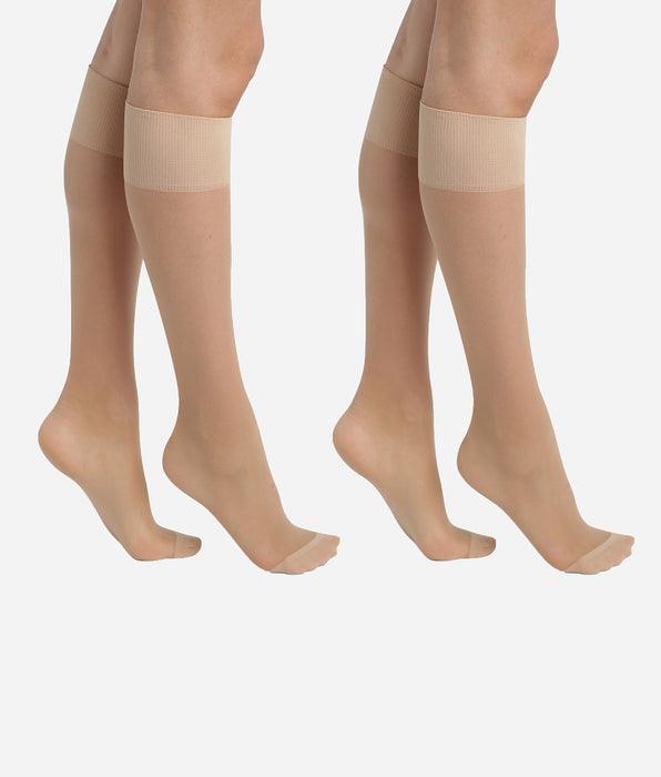DIM Lot de 2 paires de mi-bas en voile Lycra renforcé Beige Ultra Resist