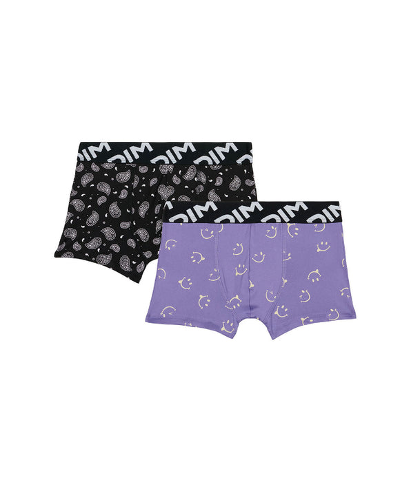 DIM Lot de 2 boxers garçons en microfibre recyclée motif smiley Dim Micro