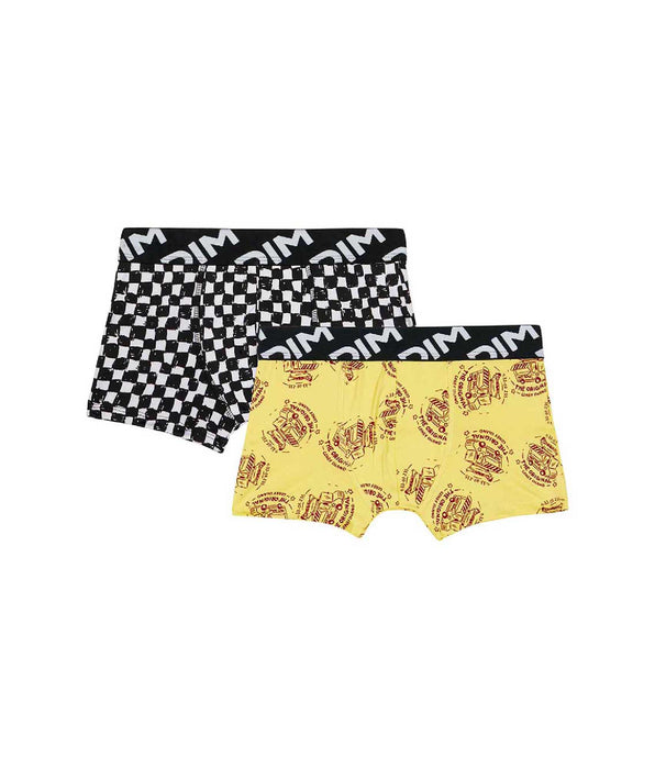DIM Lot de 2 boxers garçons en microfibre recyclée motif damier Dim Micro