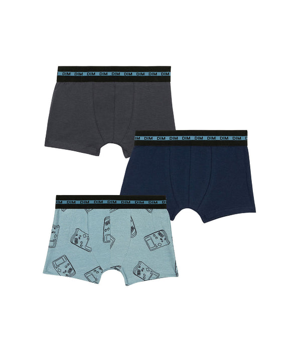 DIM Set van 3 Cotton Stretch gameboy boxershorts voor jongens Blauw EcoDim Mode
