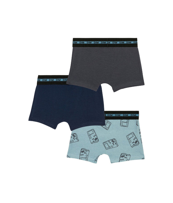 DIM Set van 3 Cotton Stretch gameboy boxershorts voor jongens Blauw EcoDim Mode