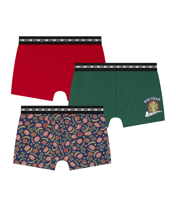 DIM Set van 3 Dim Katoenen Stretch Boxers in Rood en Groen