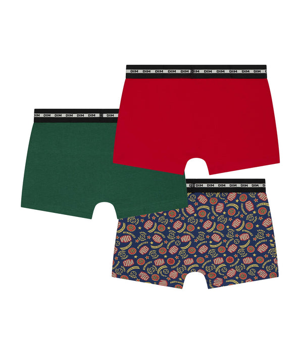 DIM Set van 3 Dim Katoenen Stretch Boxers in Rood en Groen