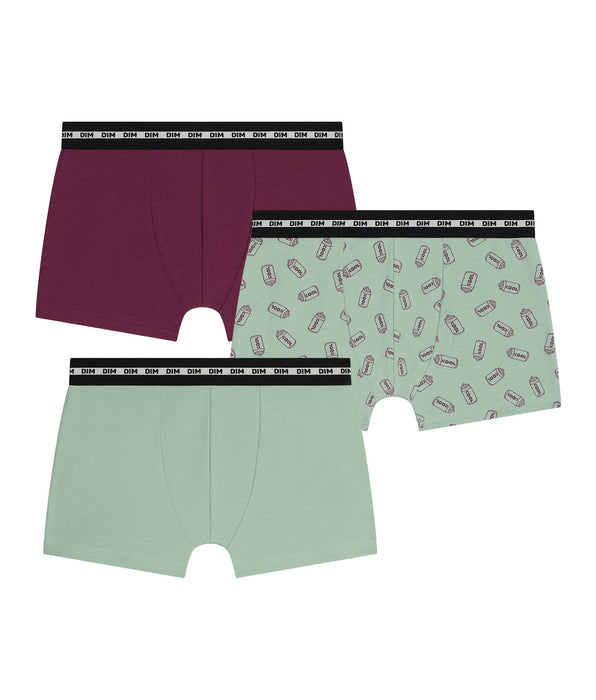 DIM 3-pack stretch katoenen boxershorts voor jongens in een koperkleurig patroon van EcoDim Mode