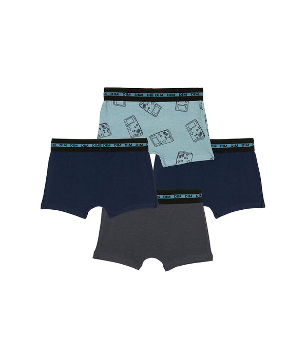 DIM Set van 4 Cotton Stretch gameboy boxershorts voor jongens Blauw EcoDim Mode
