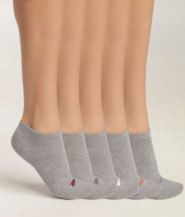 DIM Lot de 5 paires de socquettes femme en coton Gris Clair EcoDim