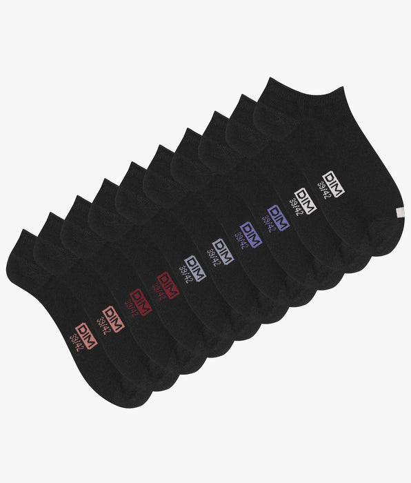 DIM Lot de 5 paires de socquettes homme en coton Noir à vignettes EcoDim