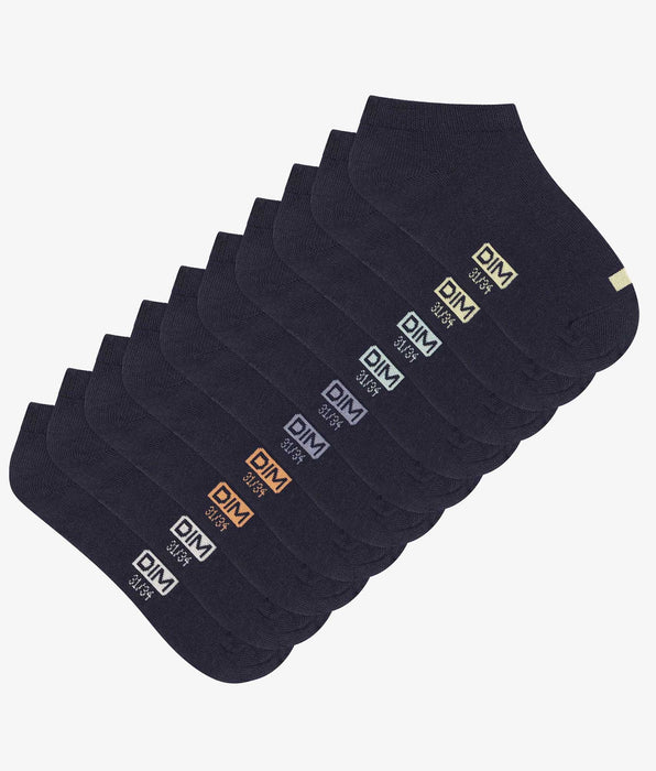 DIM Lot de 5 paires de socquettes unisexes coton Marine à vignettes EcoDim
