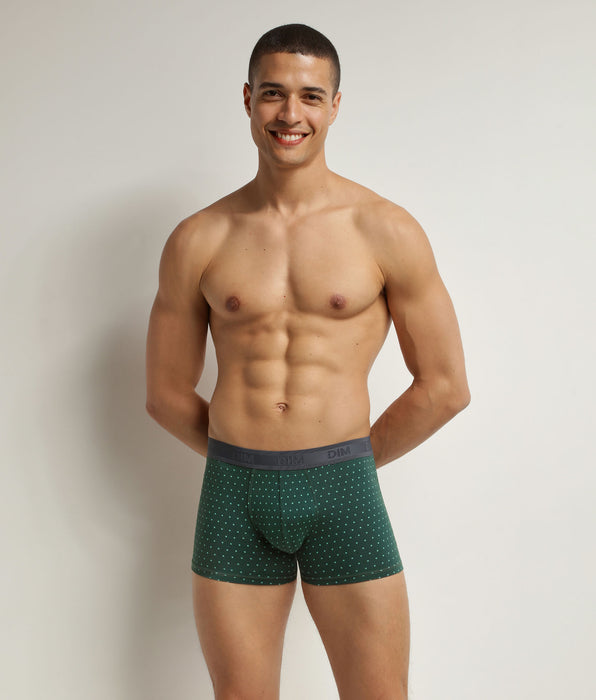 DIM Boxer homme en coton stretch Vert à pois Dim Fancy