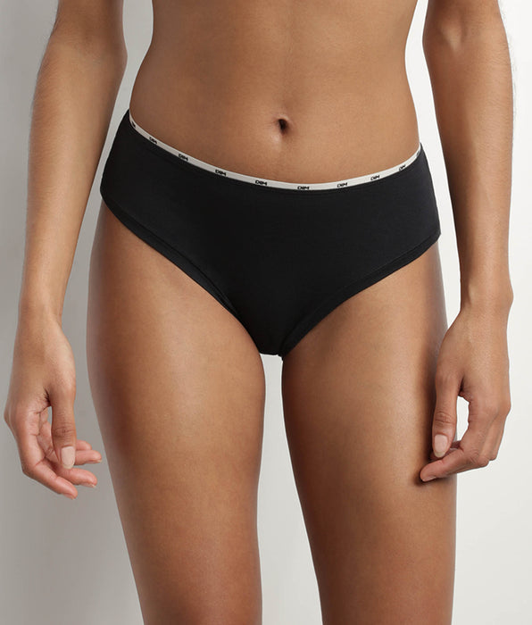 DIM Damesslip in zwart modalkatoen met beige bies DIM Icons Essentiel