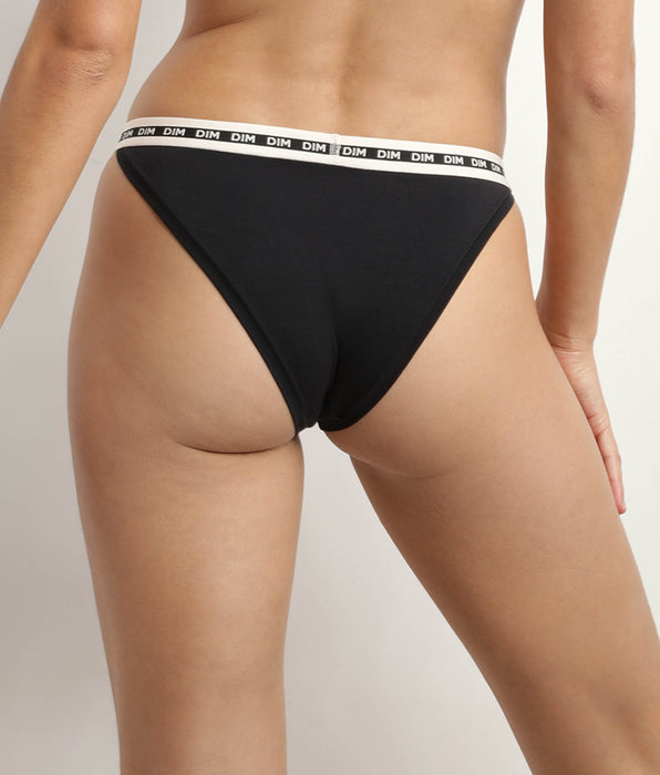 DIM Tanga en coton modal Noire et ceinture Beige Dim Icons Essentiel