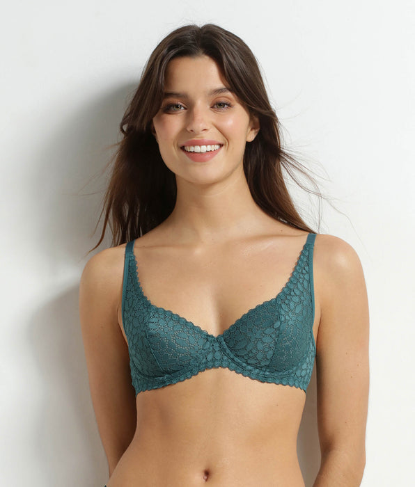 DIM Daily Dentelle groene beugelbeha met bloemenkant