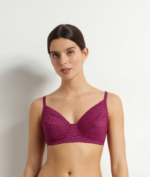 DIM Soutien-gorge sans armatures en dentelle florale fruits rouges Daily Dentelle