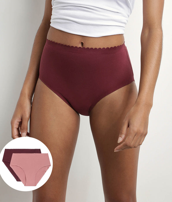 DIM Lot de 2 culottes hautes en coton stretch Rose Rubis Body Touch Easy