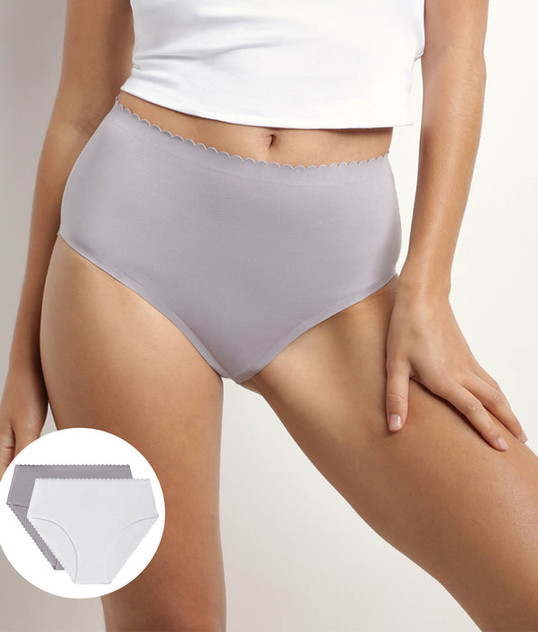 DIM Set van 2 katoenen stretch slips met hoge taille Wit Grijs Body Touch Easy