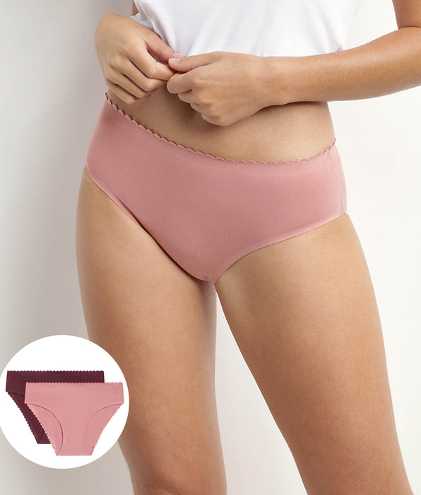 DIM Set van 2 Roze en Robijn Body Touch Easy katoenen stretch slips voor dames
