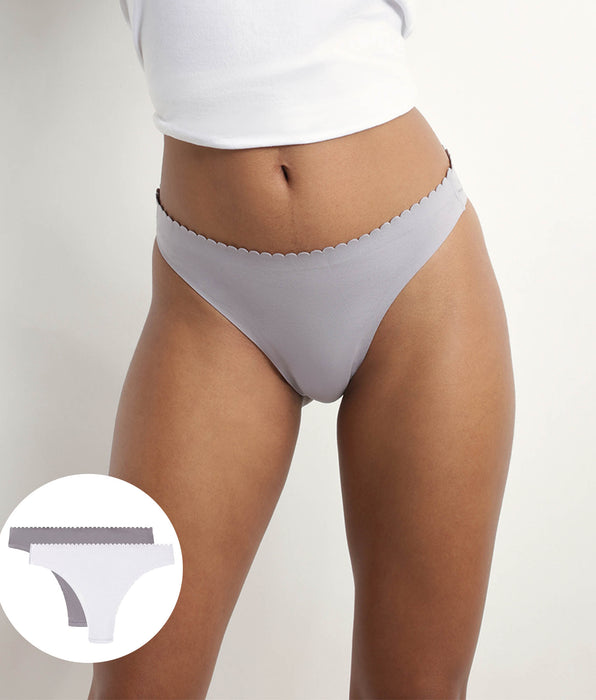 DIM Set van 2 grijze en witte Body Touch Easy dames strings