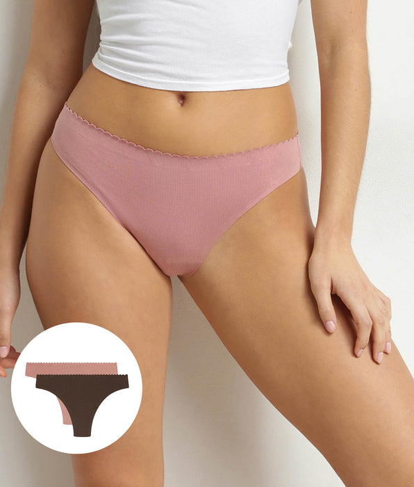DIM Set van 2 Body Touch Easy bruin en roze damesstrings