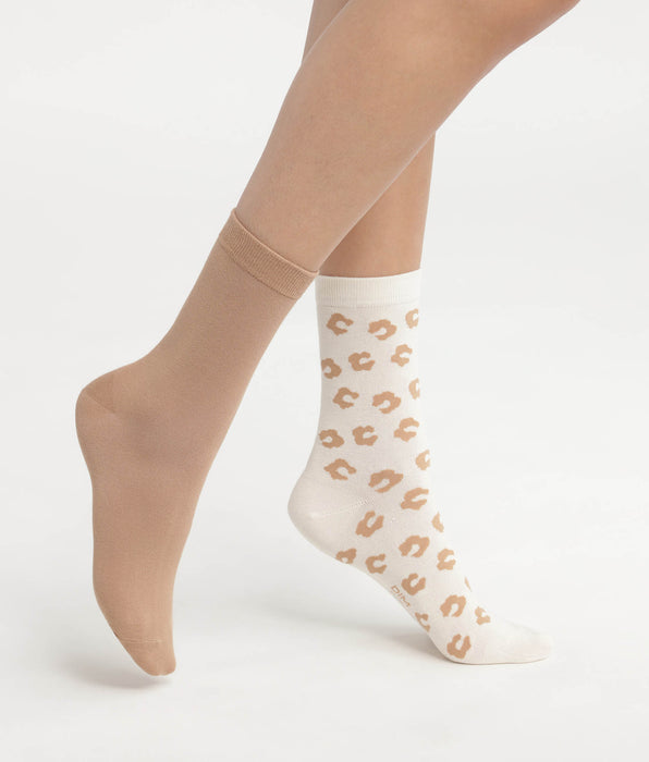 DIM Set van 2 paar dames kousen met bloemen Cream Dim Bamboo